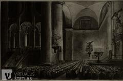 Interior of the Great Vilnius Synagogue during prayer service