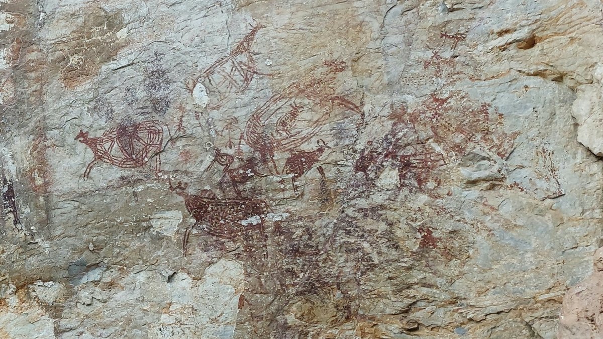 Neolithic animal herd paintings on exposed cliff face in Tambun Ipoh Malaysia