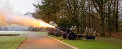 Military Police firing 21-gun salute with cannons at 80th Battle of the Bulge Anniversary Ceremony