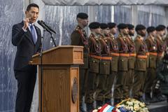 American Battle Monuments Commission Secretary Charles K. Djou delivering opening remarks at the 80th anniversary Battle of the Bulge commemoration ceremony at Luxembourg American Cemetery on December 14, 2024