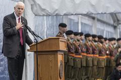 U.S. Ambassador Thomas M. Barrett speaking at 80th Battle of the Bulge commemoration ceremony in Luxembourg American Cemetery