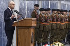 Prime Minister of Luxembourg Luc Frieden delivering remarks at the 80th anniversary of the Battle of the Bulge ceremony at Luxembourg American Cemetery