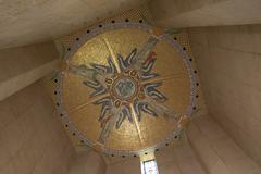 Soldiers from 221st Public Affairs Detachment viewing mosaic ceiling at Luxembourg American Cemetery chapel