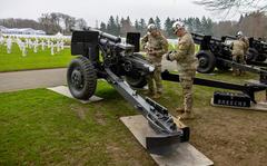 Military Police setting up cannons at Luxembourg American Cemetery for Battle of the Bulge 80th Anniversary Ceremony