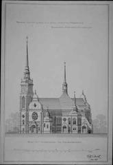 Exterior view of Gustav Vasa Church in Stockholm designed by Fritz Eckert with detailed architectural elements
