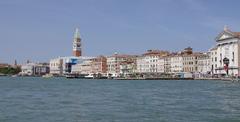 View of Venice from Riva degli Schiavoni featuring St Mark's Campanile, Doge's Palace, and Chiesa della Pietà