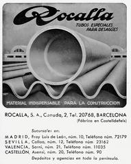Vintage advertisement for Rocalla fiber cement materials with factory in Castelldefels, Barcelona, Spain
