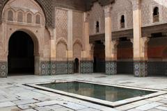Marrakesh-Tensift-El Haouz landscape in Morocco with palm trees and traditional architecture
