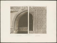 Vintage text page and Moorish monuments illustrations from Morocco 1921 publication