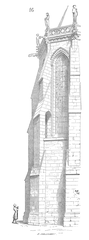 Flying buttresses of the apse chapels at Le Mans Cathedral built circa 1220 with gargoyles at the top
