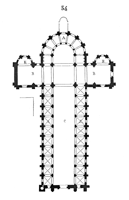 Architectural plan of the ancient Norman cathedral of Le Mans from the 11th century