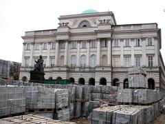 Rebuilding of Krakowskie Przedmieście Street in Warsaw, Poland in 2006-2007 with construction materials and scaffolding