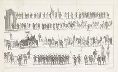 Reenactment parade for the 250th anniversary celebration of Leiden University founding on February 8, 1825, featuring a four-row costumed procession
