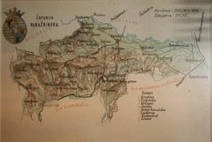 Vintage postcards showing county maps from around 1900, photographed during Museum Night in Croatia