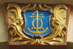 Coat of arms of the Görner linen merchant family on the portal of Rittergasse 6 in Löbau, Saxony
