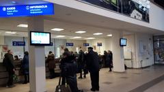 Vilnius bus station exterior with buses and people