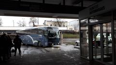 Vilnius bus station in December 2019 with buses and bus shelter