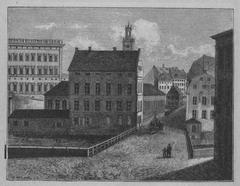 Illustration of the old Norrbro bridge and Count Pehr's house in Stockholm from 1882