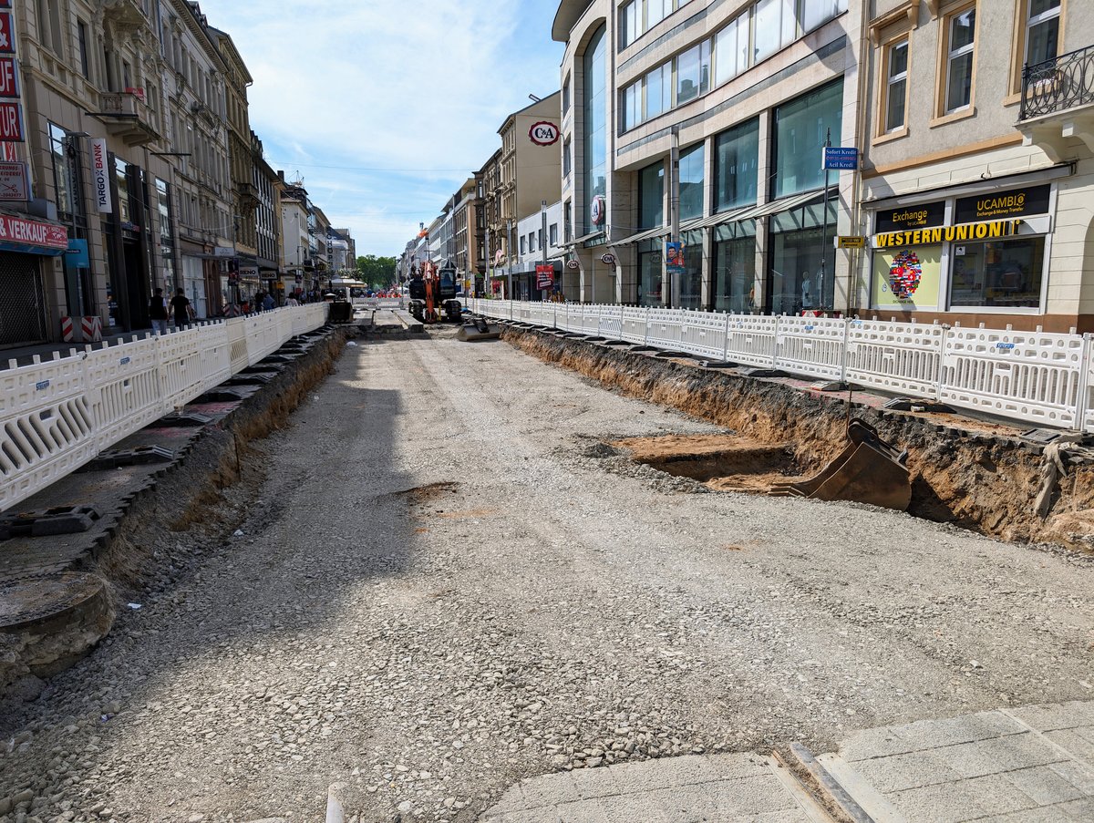 Karlsruhe Kaiserstraße street view with buildings and tram tracks