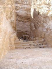 Shaft cut into the bedrock on the Northern face of Djedefre's Pyramid forming internal passages sloping down at 22° 35'