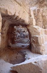 Remains of robbers' tunnel forming an arch at Djedefre's Pyramid