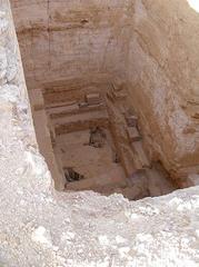 Looking down into the Burial Chamber of Djedefre's Pyramid showing the ancient chamber walls and stone construction