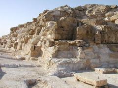 Angle of slope and casing stones on Djedefre's Pyramid showing angled limestone pavement and corner transition