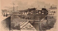 USS Constellation ship docked in drydock at Boston Charlestown