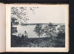Bird's eye view of historic ships USS CONSTELLATION, USS WYOMING, and USS KATAHDIN from Hunter's Bluff in 1887