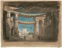 Set design for Act 2 Scene 2 Entrance to Thebes of Verdi's opera Aida at Cairo Opera House 1871