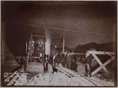 Construction site of Place de la Nation metro station during the backfilling of the inner core in Paris on February 16, 1899