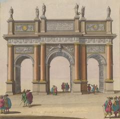 Triumphal arch in Faubourg Saint Antoine during the joyful entry of King Louis XIV of France and his wife Maria Theresia in Paris, 1660