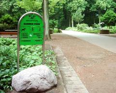 Wooden signpost in Hammer Park Hamburg