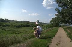Scenic view of Suzdal town in Vladimir Oblast, Russia in July 2016 with historic buildings and greenery