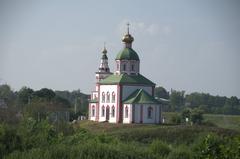 Scenic view of Suzdal town with historic architecture and greenery in Vladimir Oblast, Russia during July 2016