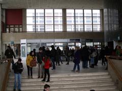 Main entrance hall of the Patio at the University of Strasbourg with classical architecture and large windows