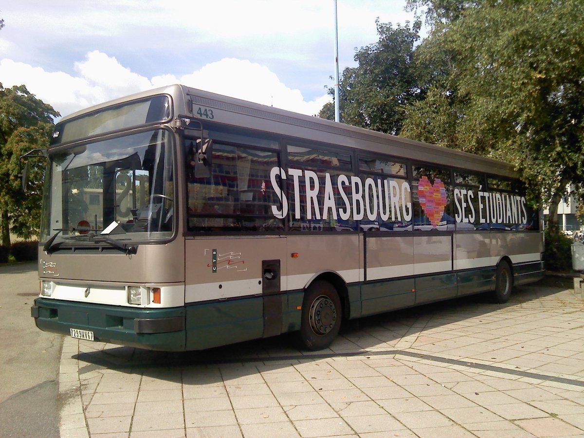 Decorated bus for university rentrée in front of the Faculty of Law Strasbourg
