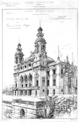 Architectural drawing of Théâtre de Monte-Carlo seaside elevation, 1879