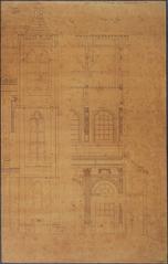 Architectural drawing of Saint-Nicolas-du-Chardonnet Church lateral facade and longitudinal section