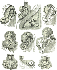 Diagram of parts of choir stalls in the Cistercian monastery in Maulbronn from 1908 chronicle