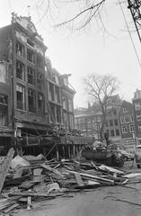 Demolition after fire on Rembrandtsplein, black and white photo from January 8, 1969