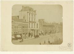 Rembrandtplein street view with buildings numbered 5 to 43 including hotel Mille Colonnes under construction at corner Rembrandtplein 35 and Bakkersstraat in Amsterdam in 1883