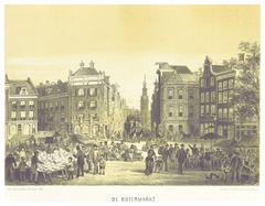 Historical image of Botermarkt in 1875 showing 19th century urban scene with horse-drawn carriages and people
