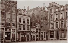 View of Rembrandtplein 50-58 and De Kippenhoek on Botermarkt between Amstelstraat and Utrechtsestraat, Amsterdam, circa 1875