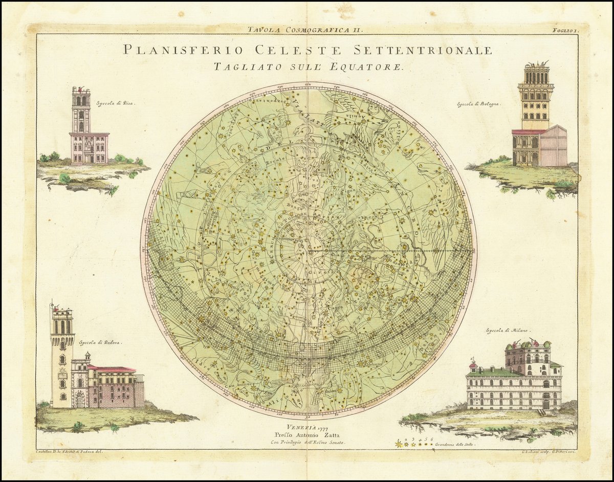 1777 celestial map of the Southern Hemisphere by Antionia Zatta showing star constellations