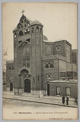 Vintage postcard showing Eglise Saint-Jean-l'Evangéliste in Montmartre with pedestrians