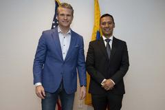 Secretary of Defense Pete Hegseth bilateral exchange with Colombian Minister of Defense Pedro Sánchez in Tampa Florida May 6 2025