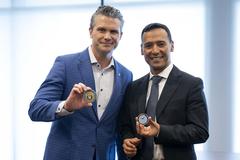 Secretary of Defense Pete Hegseth meeting Colombian Minister of Defense Pedro Sánchez in Tampa Florida May 6 2025
