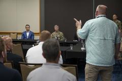 Secretary of Defense Pete Hegseth speaking with nonprofit agency leaders supporting Special Operations Forces families during SOF week in Tampa Florida May 2025