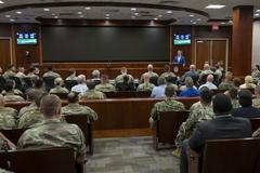 Secretary of Defense Pete Hegseth speaking to U.S. service members at MacDill Air Force Base, Florida, May 6, 2025